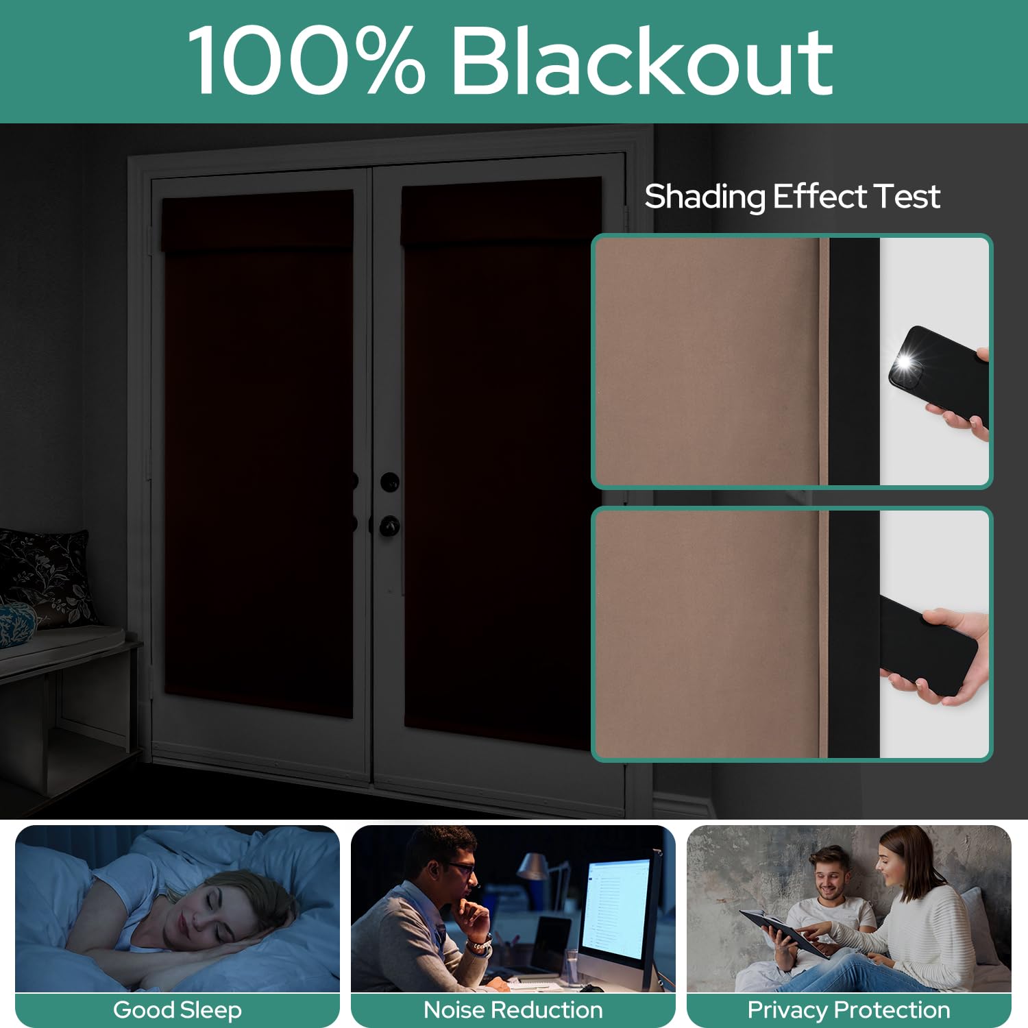 Homeideas 100% Blackout French Door Curtains, Privacy Door Curtains For Door Window, 34 X 68 Inch Room Darkening Curtains, Thermal Insulated Door Window Shades For Bedroom, (1 Panel, Coffee)
